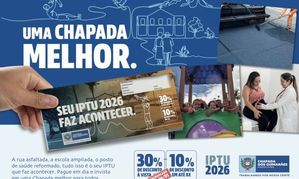 Prefeitura de Chapada dos Guimarães prorroga prazo do IPTU 2026 até 29 de maio