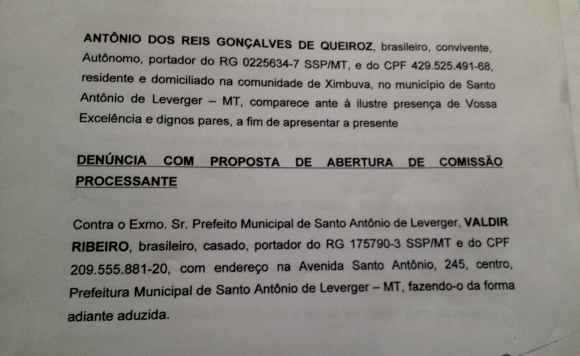 CPI que poderá afastar Valdir da prefeitura foi apresentada por morador de Mimoso