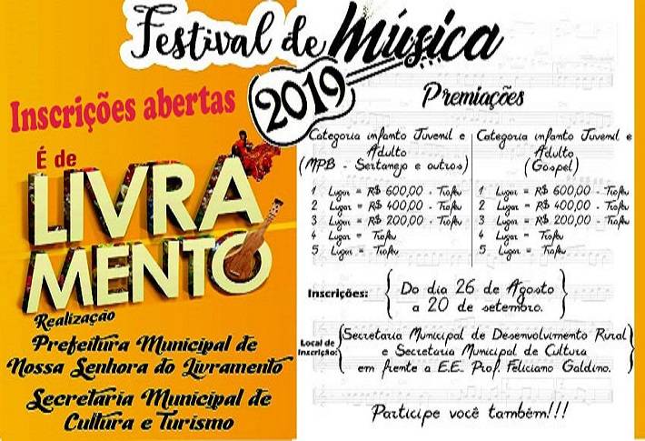 Seguem abertas até o dia 26 de setembro as inscrições para o 3º Festival de Música