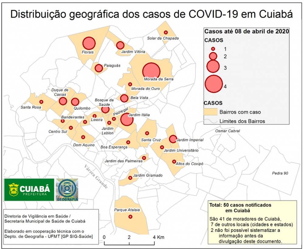 Casos de Covid-19 em Cuiabá estão em 26 bairros, aponta estudo