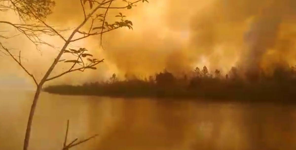 Vídeo exibe incêndio às margens de rio em Leverger