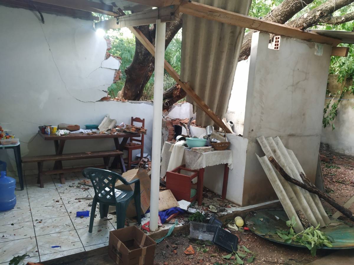 Moradora de Livramento aguarda Bombeiros para retirada de árvore que caiu sobre a casa dela