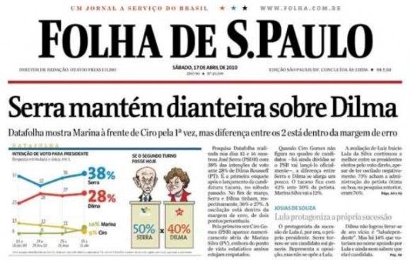 SERRA MANTÉM 10 PONTOS DE VANTAGEM SOBRE  DILMA