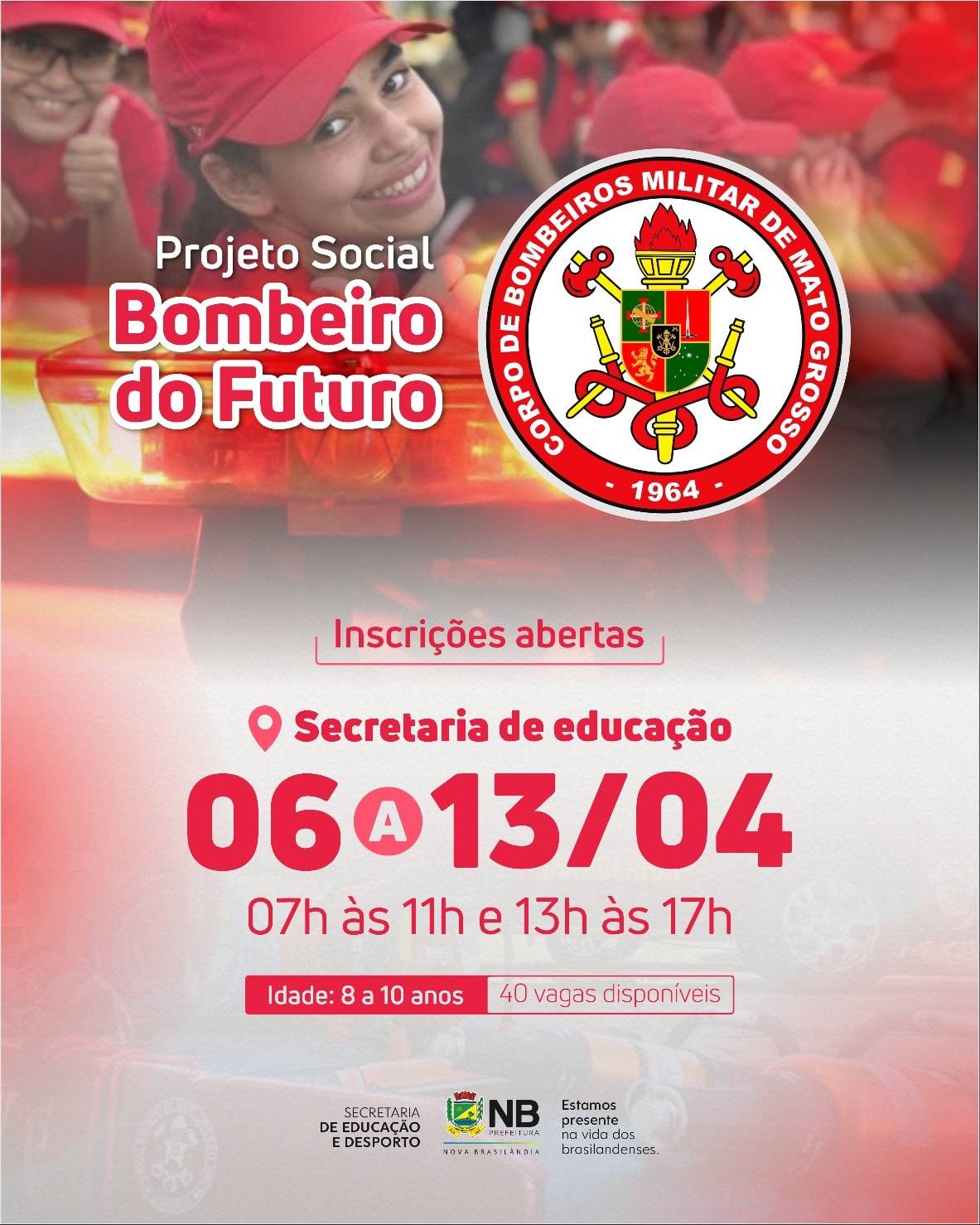 Encerram na próxima quarta-feira (13), inscrições para o projeto social Bombeiros do Futuro