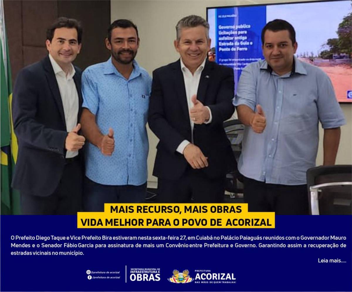 Diego e Mauro Mendes assinam convênio de R$ 3 milhões para asfaltar estrada do Distrito da Aldeia