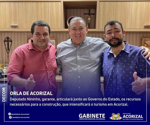 Prefeito e vice buscam apoio de deputado para viabilizar construção da Orla de Acorizal 
