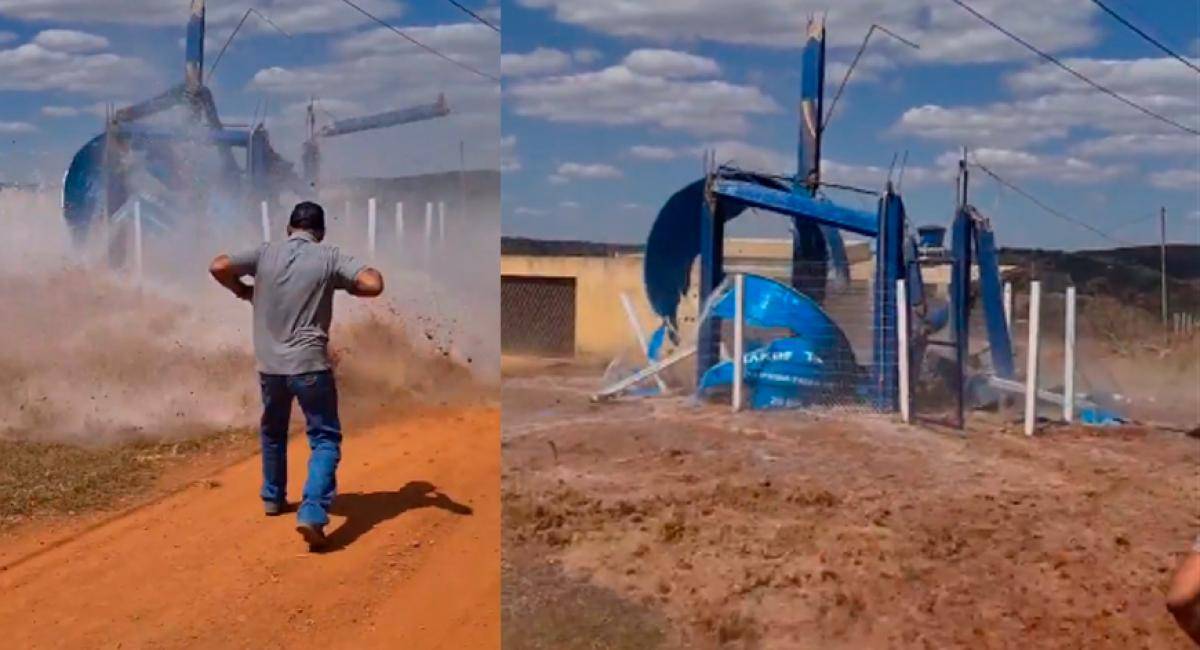 Caixa d'água despenca e políticos escapam por pouco