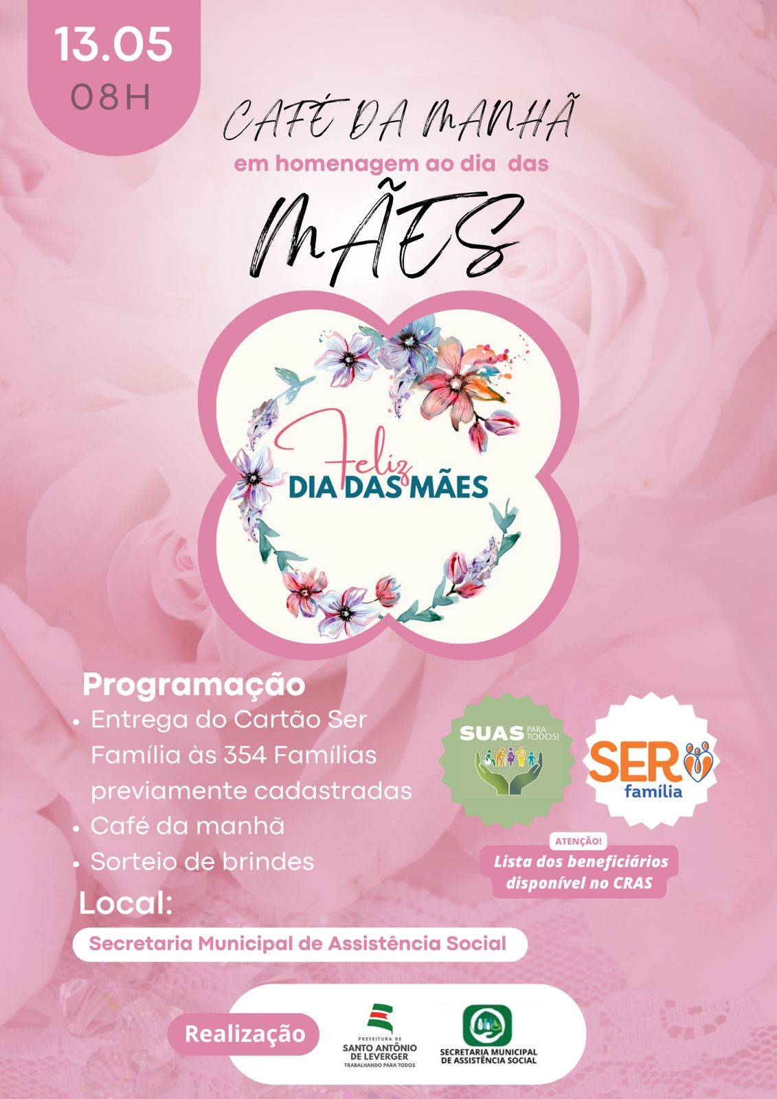 Assistência Social de Leverger promove café da manhã e faz entrega do Cartão Ser Família 