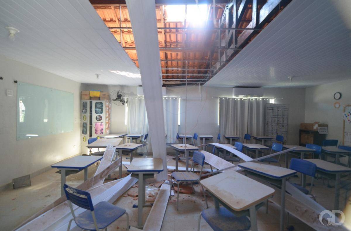 Presidente da câmara e vereador exigem ações imediatas da SEDUC, após parte do forro e telhado de escola estadual desabar;<VIDEO> 