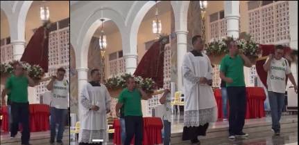 Carregadores derrubam imagem do Senhor Bom Jesus na primeira missa do ano; <VIDEO>