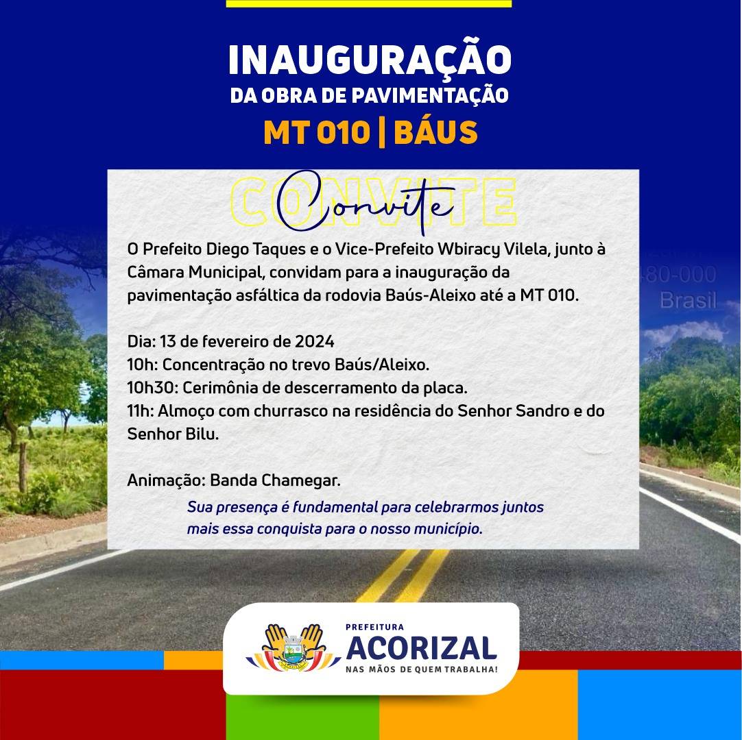 Prefeitura de Acorizal inaugura pavimentação asfáltica em rodovia que liga Baús-Aleixo a MT-010